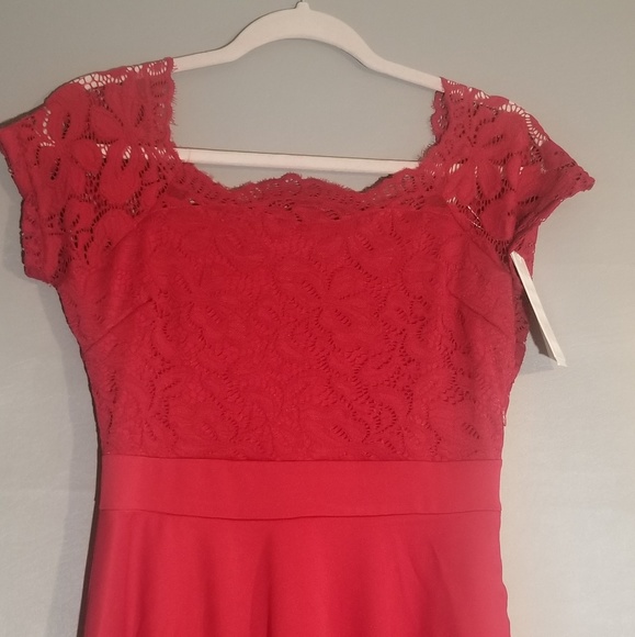 Formal off the shoulder hi low lace top dress - Picture 1 of 3
